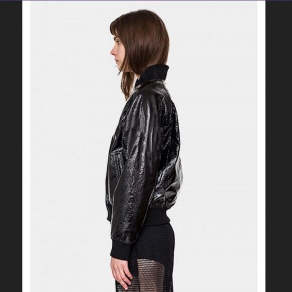 NWOT Sandwich Wet look Bomber Jacket Biker Moto Jacket vinyl look Mobwife Jacket - Picture 4 of 17